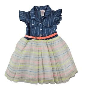 Girls Size 6 Party Dress Little Lass Polka Dot Top Striped Tulle BELT FLAW - NEW